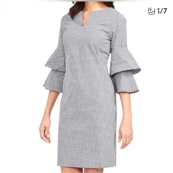 J. McLaughlin Dresses & Skirts - J. McLaughlin “Letty” Black and White Gingham 3/4 Sleeve Dress size M